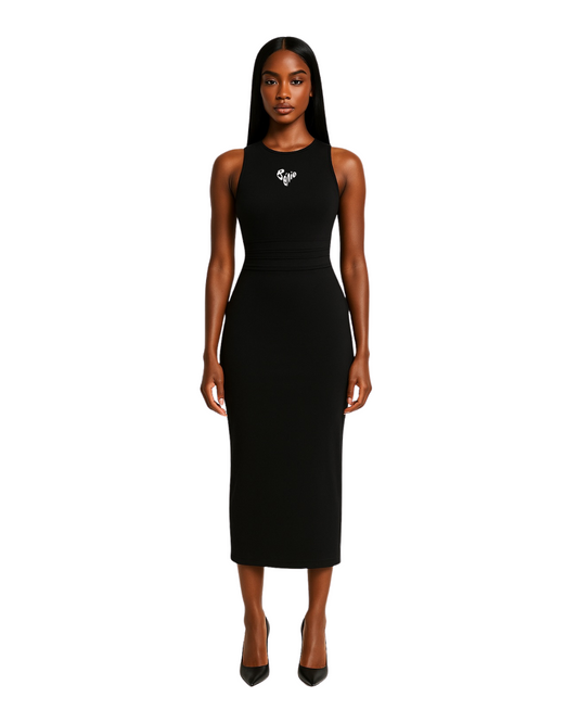 ROBE DÉBARDEUR MI LONGUE NOIRE-BLANC